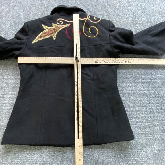 Allure Jacket Women's M Black Embroidered Applique Wool Blend Coat Paisley Fall - Picture 5 of 13